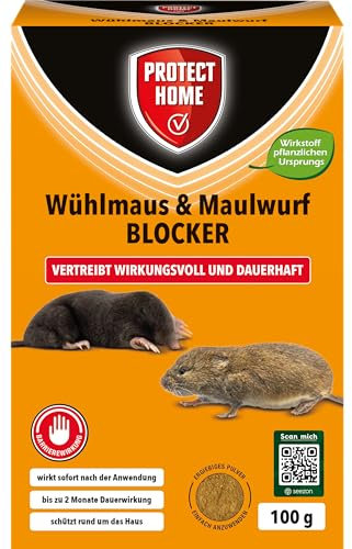 PROTECT HOME Wühlmaus & Maulwurf Blocker - Effektiver Vertreiber für Maulwurfabwehr und Wühlmausabwehr mit Sofortwirkung, 100g