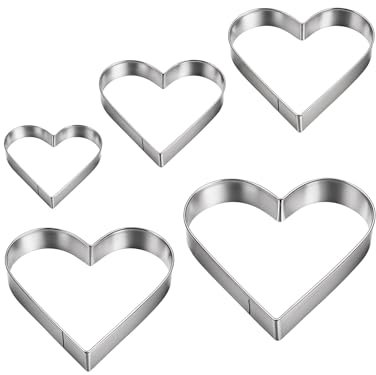 Heart Cookie Cutters,5 PCS Cookie Cutters Set Heart Shape Biscuit Cutters Biscuit Pastry Cake Cutter Stainless Steel Biscuit Mould for Baking Decorating for Valentines Day Birthdays Christmas Shapes