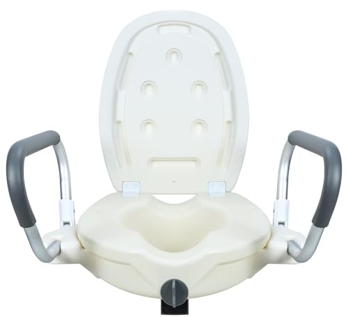 Shienfir Raised Toilet Seat with Handles, Toilet Seat Riser for Elderly, Toilet Seat Riser with Lid, Elevated Toilet Seat for Adults, Disabled Toilet Seat Riser for Seniors, Toilet Raiser for Elderly