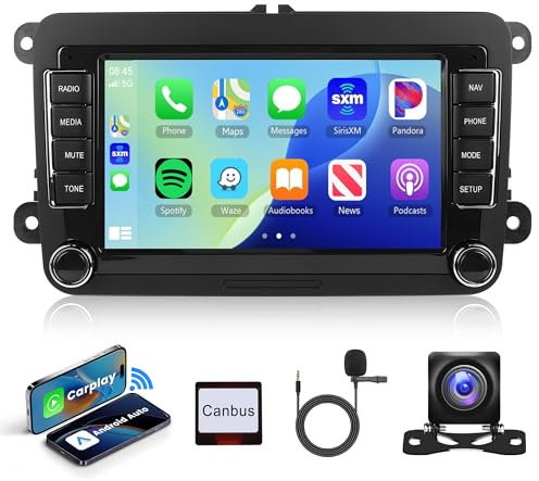 2G+64G trådlös CarPlay Android 13 bilradio för VW Golf 5 6 Passat Polo Tiguan Touran Caddy Skoda SEAT 7-tums bilradio med Android Auto GPS-navigering WiFi spegellänk Bluetooth FM/RDS/SWC backkamera