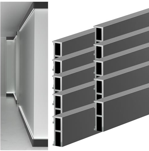 LED-Aluminium-Sockelleiste 10 Stück Aluminium-Kanal-Sockelleiste für Schlafzimmer, Küche, Zuhause, LED-Lichtleisten-Diffusor mit Abdeckung, Sockelleiste, LED-Kanal für Decke, Wand, Ecke(Gray)