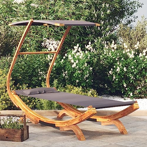 LVHUIDEH Gartenbett mit Dach, Gartenliege aus Holz, Freizeitbett, Outdoor Sonnenliege, Gartenmöbel, Liegestuhl für Pools Garten Terrasse, 100 x 190 x 134 cm, Stoff
