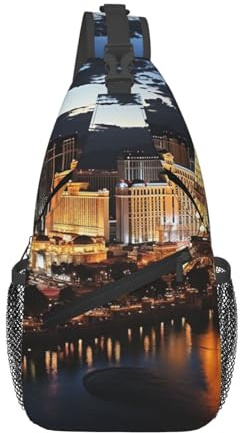 Las Vegas Sling-Taschen für Damen und Herren, verstellbarer Gürtel, Bauchtasche, Bauchtasche für Reisen, Sport, Laufen, Wandern, Hüfttasche, Schwarz, Einheitsgröße, Schwarz , Einheitsgröße
