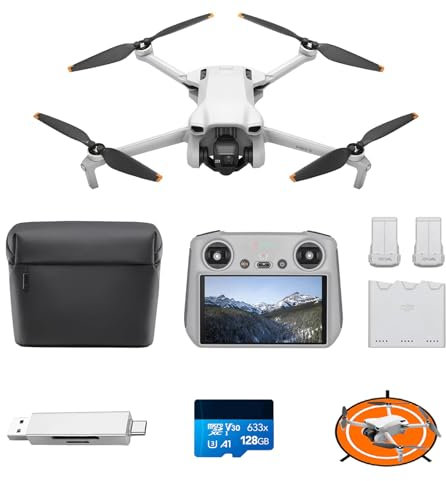 DJI Mini 3 Fly More Combo (DJI RC), Leichte und faltbare Mini-Kameradrohne mit 4K HDR-Video, 3 Batterien für 114 Minuten Flugzeit, C0 (Kartenleser)