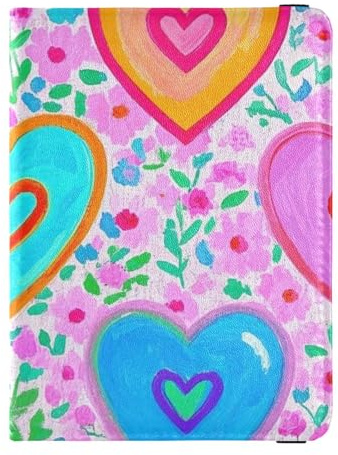 Reisepasshülle für Herren, Retro-Design, Pfirsich-Blumenmuster, bunt, Leder, Reisepasshülle für Reisen, Impfhülle, Schutzhülle, Kartenhalter, Reisepasshülle für Herren, leicht, Retro-Herz,