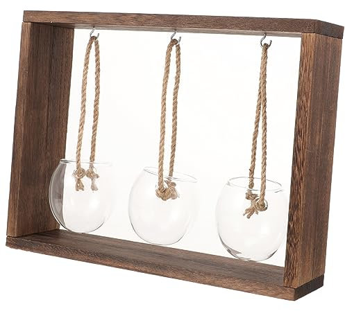 BESPORTBLE 1 Satz Holzrahmenvase Künstliche Farne Für Draußen Knospenvasen Wanddekoration Wasser Aquarium Brunnen Luft Himmelsterrarium Bahnhof Wandterrarien Für Pflanzen Anlage Kuppel Glas