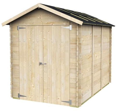 Abri de Jardin Bh16 Fiamma 178x273 en Bois d’épicéa Naturel 16 mm avec Porte Double, Toit OSB3, sans Plancher, Montage Facile, Traitement Autoclave, Certification PEFC