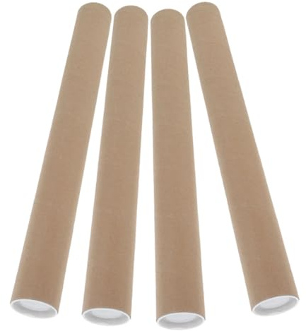 Runde Kraftpapier Versandröhre 4 Stück mit Kappen Braun für Dokumente | Kompakt, Leicht, Vielseitig Nutzbar, Sichere Kappen, für Versand und Professionelle Nutzung