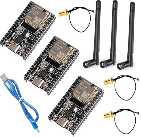 SP-Cow 3 Pack ESP32-WROOM-32U ESP32 DevKitC V4 USB-C with Antenna Kit
