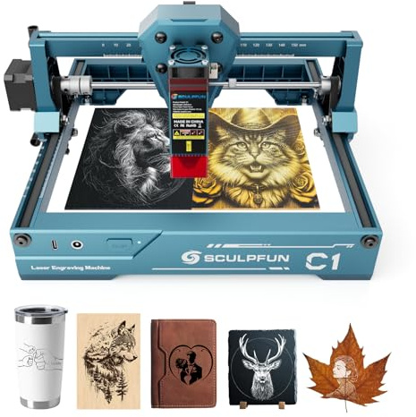SCULPFUN C1 Mini Lasergravierer, Tragbare 3W Lasergravurmaschine mit 0,04 mm ultrafeinen Punkt, Keine Installation Erforderlich Laser Graviermaschine für Anfänger, Gravur Gerät für Holz Metall