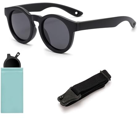 Saituo Home Lunette Soleil Bébé Polarisées avec Sangle Réglable Cadre en Silicone Ronde Enfant Lunettes Protection UV400 Lunette de Soleil Bebe 0 a 3 ans Garçon Fille