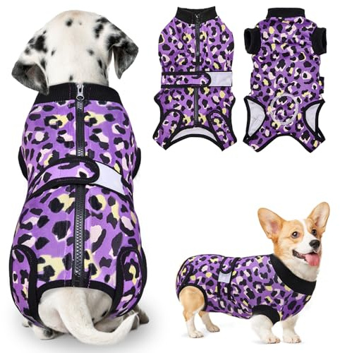 Eyein Dog Recovery Suit Female Male - Dog Body Suit After Surgery Surgical Abdominal Wounds Protector, Stop Licking Onesie with Zipper Post Spay Neuter, Pet Cone E-Collar Alternative(L)