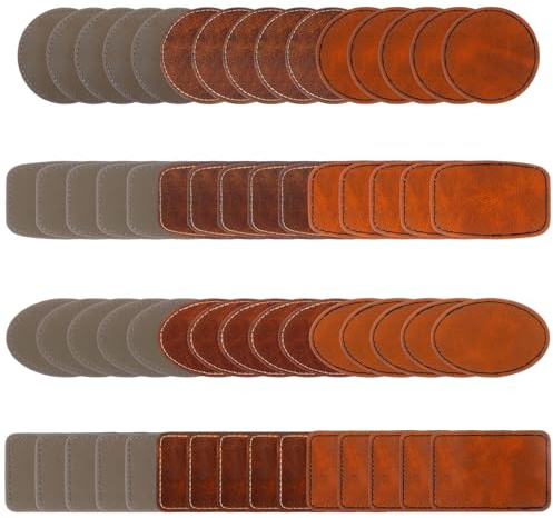 60Pcs Adhesive Leather Patches for Sofas, Leather Hat Patches for Laser Engraving Heat Press, Rectangular Oval Round Square Leatherette Patch for Custom Design(Khaki+Golden Brown+Gray)