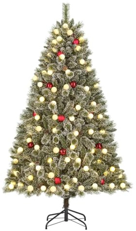 Black Box Trees Kaprun Kunstweihnachtsbaum mit Beleuchtung – Christmas Tree H180 x Ø108 cm – mit roter Weihnachtsdekoration – Grün