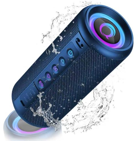 Portable Bluetooth Speaker with 20W Loud Stereo Sound, Bluetooth 5.4 Speaker Wireless with 4 RGB Lights, TWS Pairing, 3 EQ Modes, Built-in Mic, IP7 Waterproof Outdoor Speaker for Party Travel, Blue