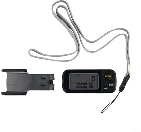 Pedometro elettronico con clip e cordino, contapassi per monitoraggio di camminata e fitness, memoria di 30 giorni, misurazione della distanza di kcal e km, nero
