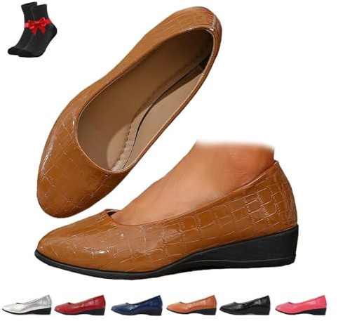 Kvinnor tar på sig platta promenadskor spetsad tå Lågklackad kil Casual Loafer Court Skor for utflykter och vardagskläder(Brown,37 EU)