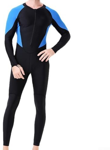 Muta da uomo in neoprene da 1,5 mm, a lunghezza intera, con cappuccio, per nuoto e surf, nero e blu (L)