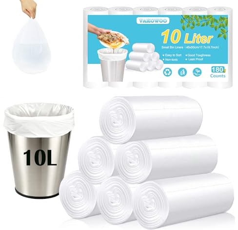 VAKOWOO 180 Count Small Bin Bags, 10L Pedal Bin Liners, Food Waste Bags