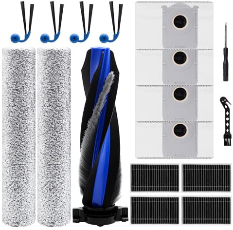 Accessory Set For Ecovacs Deebot T90 Pro Omni/X12 Pro Omni/T90 Omni Robot Vacuum Cleaner Replacement, 1 Roller Brush, 2 Fluff Rollers, 4 Filters, 4 Dust Bags, 4 Side Brushes Spare Parts For Sweepers