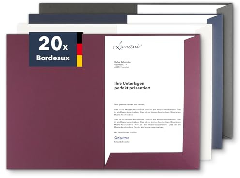 Präsentationsmappe A4 in Bordeaux (20 Stück) - sehr stabiler 375 g/m² Premium-Karton - direkt vom Hersteller STRATAG - Dokumentenmappe Mappe A4 Angebotsmappe Pappmappe Projektmappe