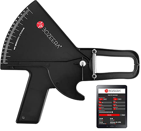 [Body Fat Caliper PRO] / Skinfold Caliper PRO - Inclusive Free Software, Video Interpretation and English Manual - BOZEERA©. Premium-Version for Calculating Body Fat Percentage.