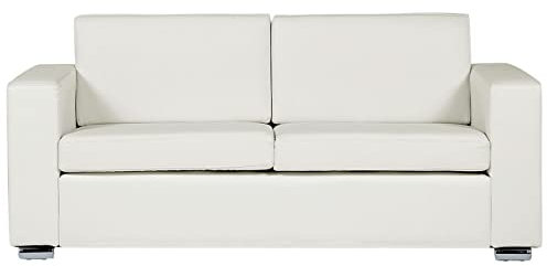 Beliani 3-Sitzer Sofa Echtleder weiß mit Breiten Armlehnen Edelstahlfüße modern Helsinki