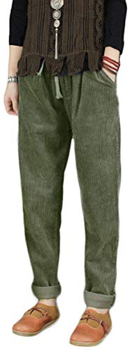 FTCayanz Donna Pantaloni Larghi Cotone Pantalone Vita Alta Harem Pantaloni di Velluto a Coste Esercito Verde M