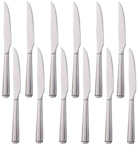 Buyer Star Coltelli da bistecca 12 pezzi, stoviglie in acciaio inossidabile 18/0, set di posate lucidato a specchio argento
