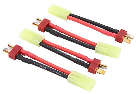 BDHI 4pcs compatible with Small Mini Tamiya Female(Reversed) to T-Plug Deans Male Convert Adapter with 5cm 14awg Wire for Airsoft Guns(BDHI-11)
