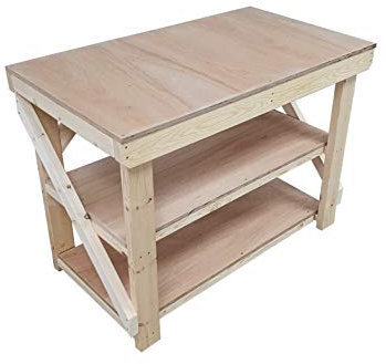 Wooden Workbench 18mm Eucalyptus Hardwood Ply Top - With Double Shelf (5ft)