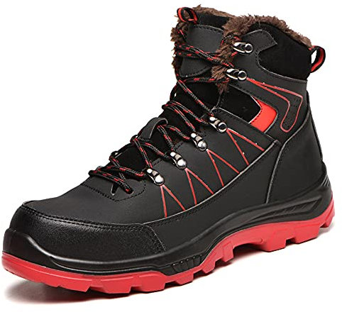 ALOFME S3 Bottes de sécurité d'hiver imperméables pour homme et femme Doublure chaude Embout en acier Chaussures de travail, noir a, 37 EU Étroit