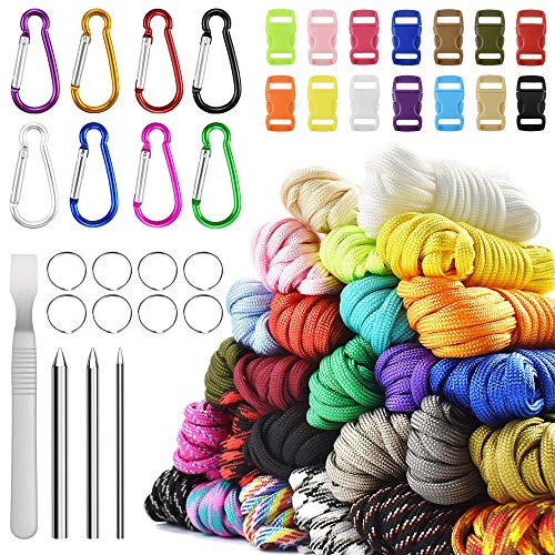Paracord Set - Paracord 550 Nylonschnur, ParacordSeil Multifunktion Enthält Seilschnalle und Nähnadeln, für Outdoor - Sport, Geeignet für Die Herstellung von DIY Armband (26 Farben Set)