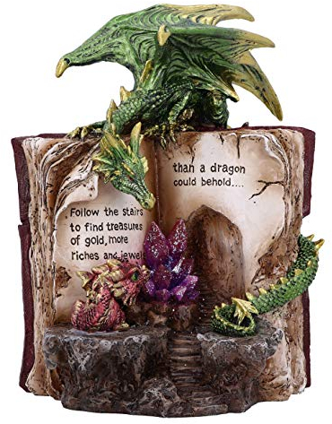 Nemesis Now Hoard Finders Drache mit Buch, Kristallfigur, Grün, 20,8 cm