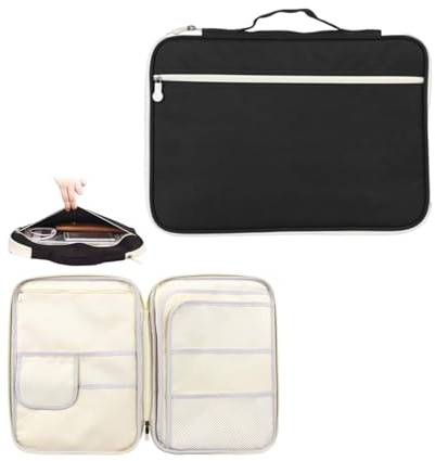 Sac de Document, Sacs multifonctionnels pour documents A4, Classeur étui à Fermeture éclair,étui à glissière étanche pour pochette de voyage, organisateur de portefeuille pour stylos, documents(Noir)