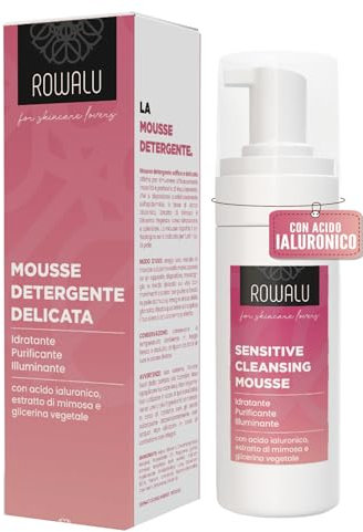 ROWALU | Mousse Detergente Viso Delicato 150 ML | Struccante Viso e Occhi pelle Sensibile, Mista, Grassa e Secca | Detergente Schiumogeno Viso Idratante e Purificante | Made in Italy