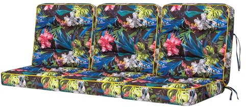 Bankauflage für Gartenmöbel, Gartenbank, Polsterauflage für Hollywoodschaukel, Auflagen für Gartenschaukelkissen, Sitzkissen, Stuhlauflage, Indoor/Outdoor - Bunte Bläter - 180 cm (3 x 60 cm)