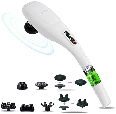 MEGAWISE Massagegerät, 5 Modi, 7 Massageköpfe, Hochfrequenzvibration. Kabelloses Handgerät Mit Langer Akkulaufzeit. Geeignet Für Schultern, Nacken und Andere Körperbereiche. Weiß, Ideal Als Geschenk