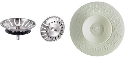 Ibergrif M34351-2, 2 Pièces Bouchon Evier Cuisine INOX - Filtre Evier Cuisine Universel (Dia: 78MM) & Wirquin 30722337 Bouchon Universel 2 en 1 Uppy, Blanc