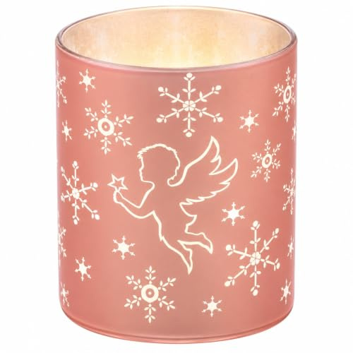 Miss Lovely Windlicht LED LED-Glas Engel mit Sternen in rosé-gold blush pastell rosa Deko-Figur Weihnachts-Deko beleuchtet Advent Winter Weihnachten Lichterkette leuchtende Weihnachts-Dekoration