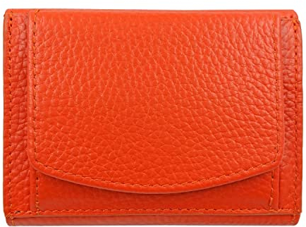 Mini Geldbeutel Damen, Reise Geldbörse, klein viele Fächer, Leder orange, RFID Blocker Münzfach groß | Portmonee Geldtasche Portemonnaie Damengeldbörse Damenportemonnaie Damengeldbeutel Damenportmonee