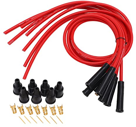 Aramox Rouge Bougie D'allumage Fil D'allumage Couvercle Anti-poussière Connecteur Broche Ensemble 8mm Diamètre 1m Longueur pour 6 Cylindres Voitures Classiques