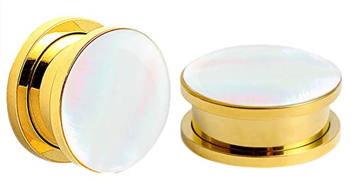 Gualiy 2 STK Tunnel Aus Edelstahl, Tunnel Plug Ohr 16mm mit Muschel Muster Gold Ohr Plug Herren