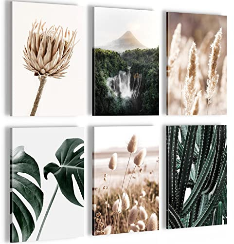 Novart- Tableau Décoration Murale- Set Boho Nature- Decoration Chambre Salon- Prêt à être Accroché- 6 Cadres de 20x30 cm- Beige- N023764a
