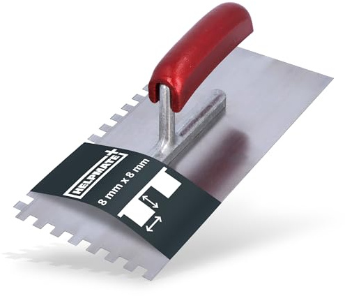 HELPMATE - Truelle dentée 8 x 8 mm - Spatule dentée professionnelle fabriquée en Allemagne en acier inoxydable - Truelle dentée de 230 x 130 mm pour l'application de mastic et de colle à carrelage