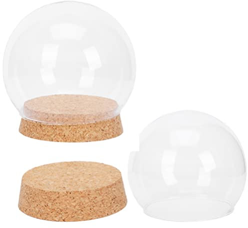 INPETS 2 Set Campana di Campana in Vetro con Base in Legno Rotonda Trasparente Display Cupola Copertura da Tavolo Custodia Decorativa Vetrina Terrario for Figurine da Collezione Antiche Rosa Oro