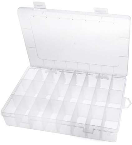 Abeillo Clear Plastic Storage Boxes, 24 Grids Clear Plastic Compartment Bead Storage Box Jewelry Organizer Case Diamond Art Painting Accessories Container with Removable Dividers
