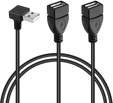 GINTOOYUN USB A 2.0 Y Splitter Verlängerungskabel, 90 Grad Winkel Stecker Stecker Kabel für Auto, Laptop, PC, Handy, Drucker/U-Disk etc 3.28FT (oben Winkel) (Abwärts-Winkel)