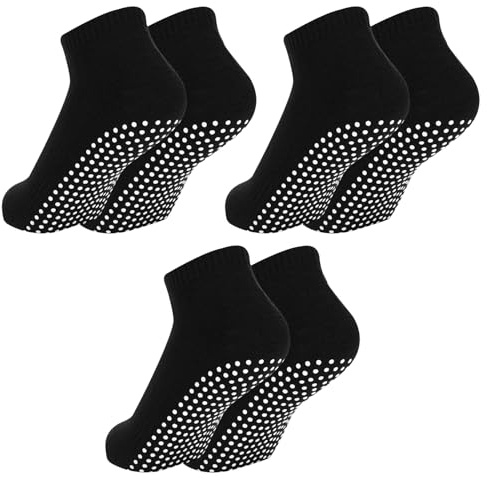 thirei Yoga Socken, 3 Paar Yoga Socken rutschfeste, Dot Sportboden Socken, Frauen und Männer Yoga Socken, Pilates-Socken, für Yoga, Pilates, Ballet, Aerobic und Fitness-Training, Schwarz