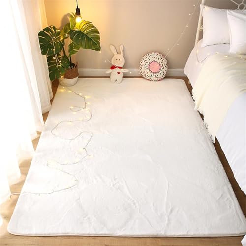 ZWPILY Hochflor Teppich Wohnzimmer Kinderzimmer Flauschig Fellteppich Kunstfell Fellimitat Plüsch Bettvorleger Einfarbig, Waschbar rutschfest, Modern Kunstfell Carpet,Beige,60x110cm